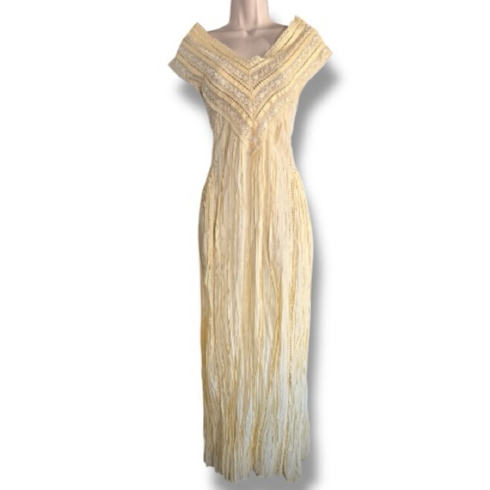 Zara Cream Fringe Embellished V-Neck Maxi Dress - Picture 2 of 12
